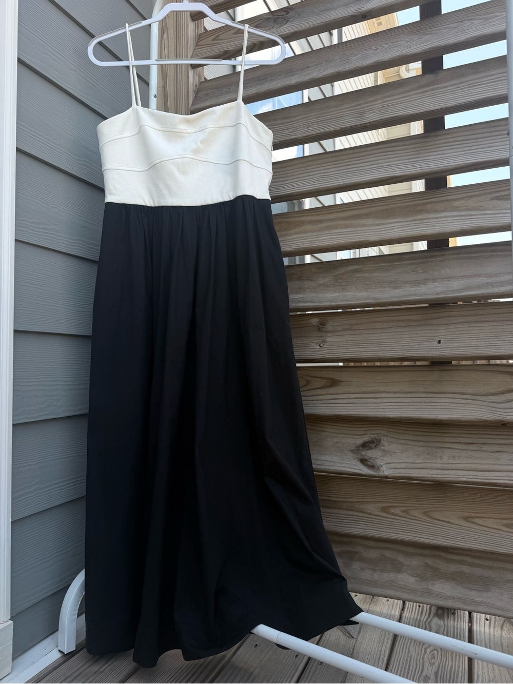 DKNY Black and Cream Strapless Spaghetti Strap Dress